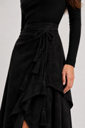 Lace-Up Suede-Effect A-Line Midi Skirt