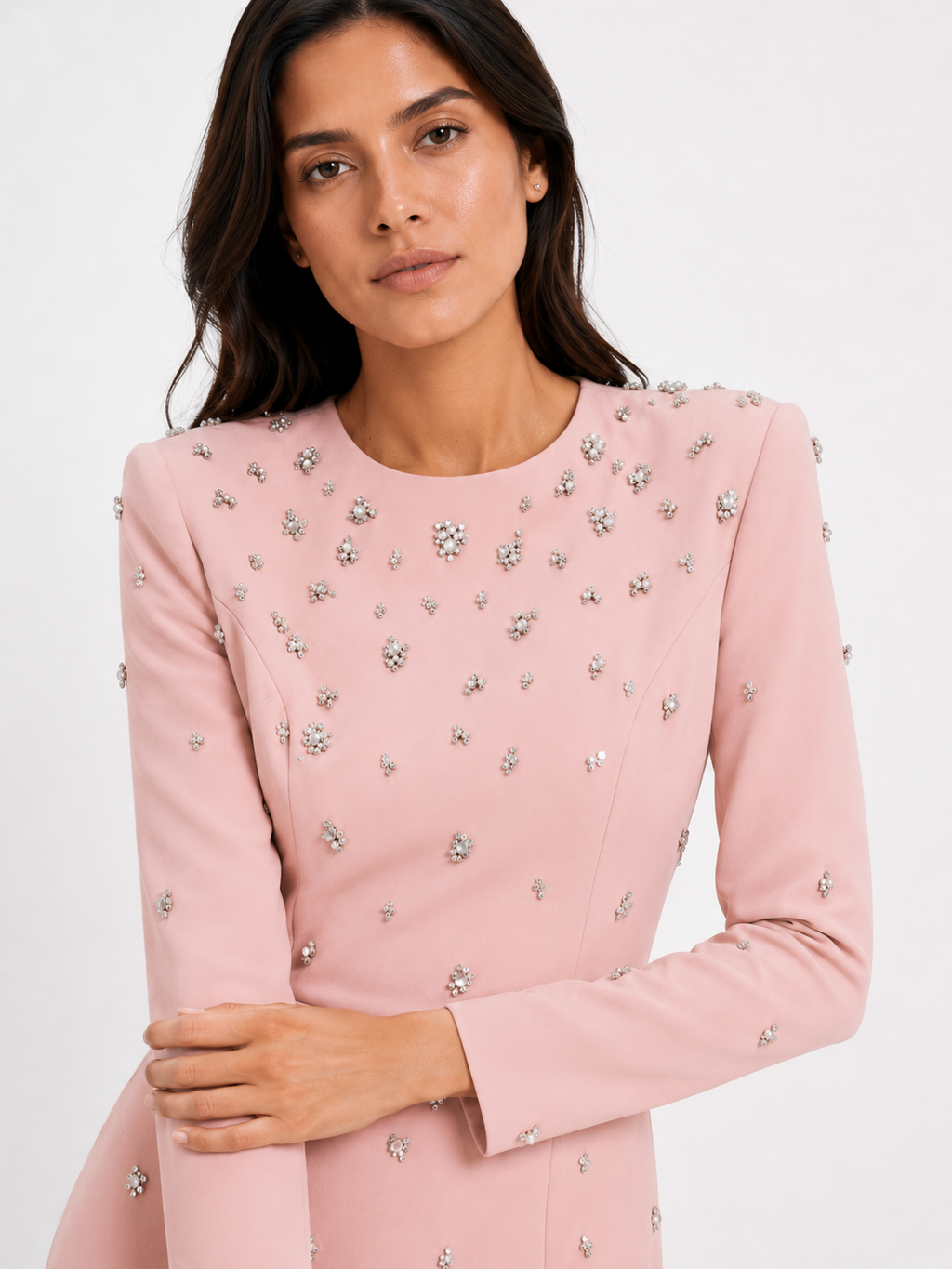 Maxi Dress Embellished High Neck