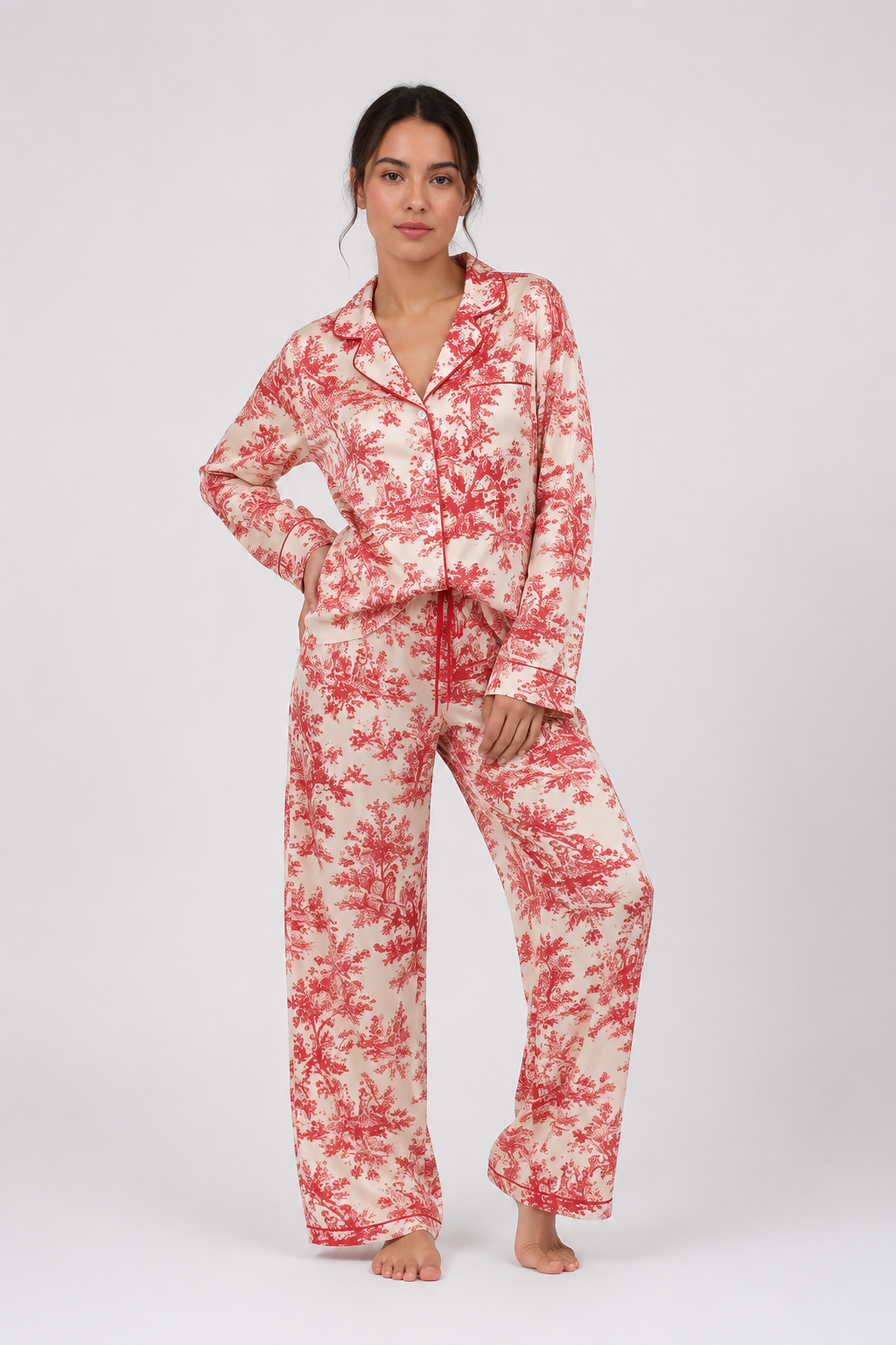 Long-sleeve button-through pyjama shirt