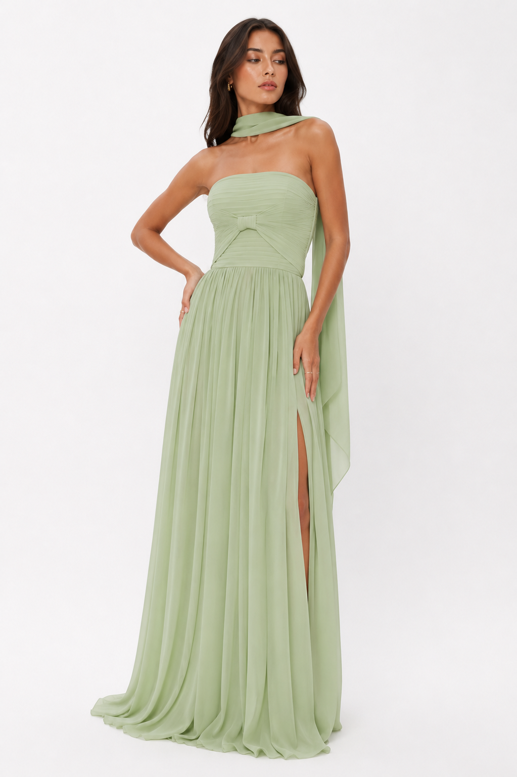 Halter pleated maxi dress