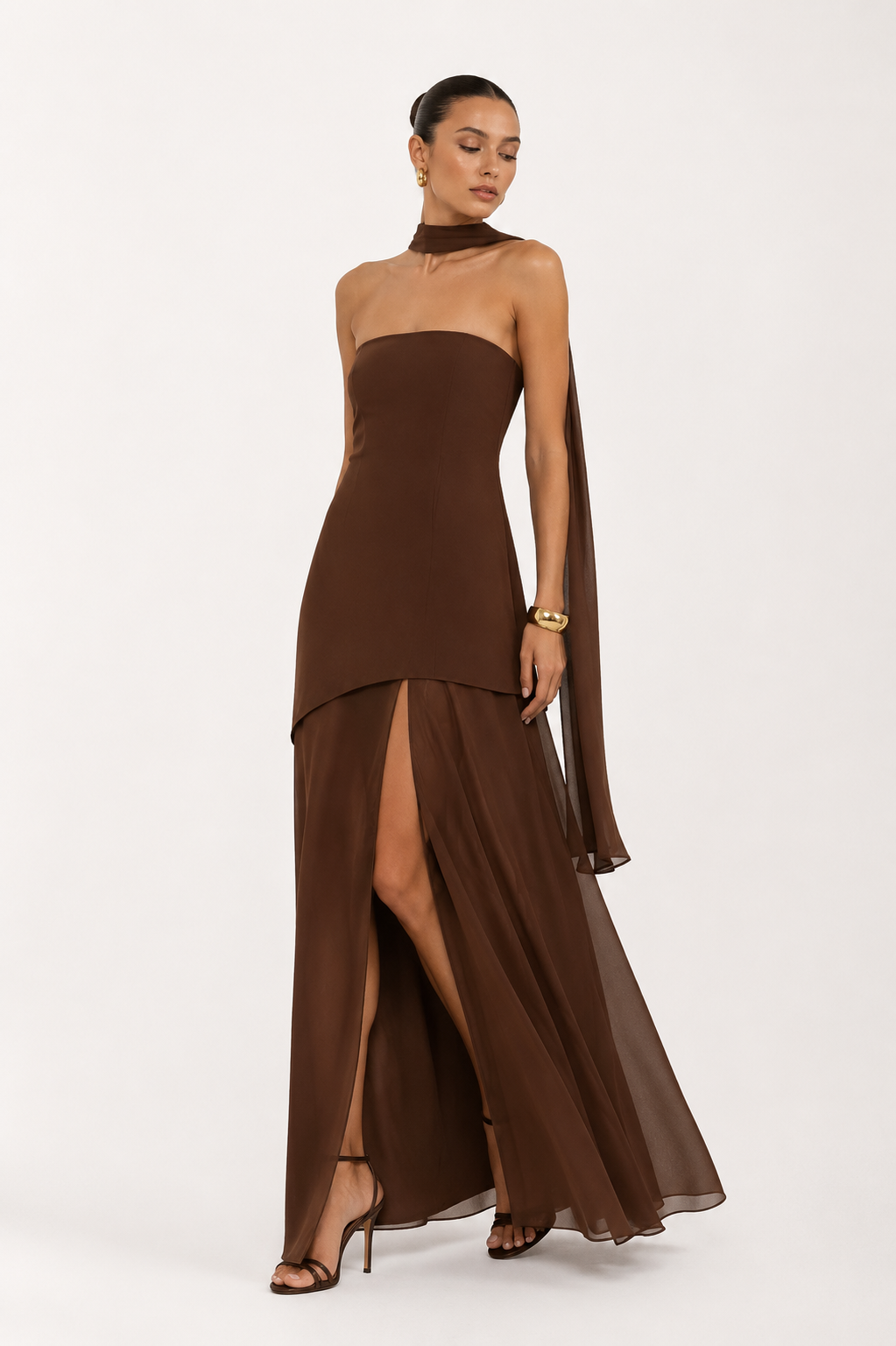 Strapless dress with asymmetric overlay