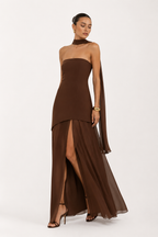 Strapless dress with asymmetric overlay