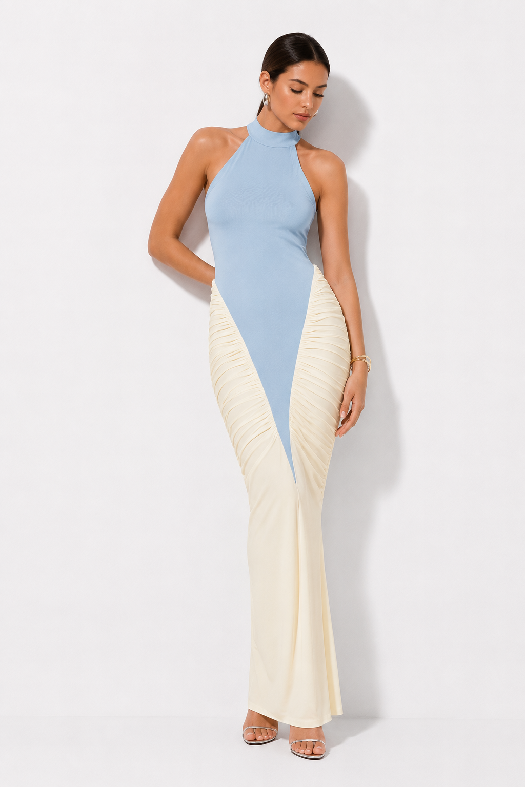 Halter top dress with contrast skirt