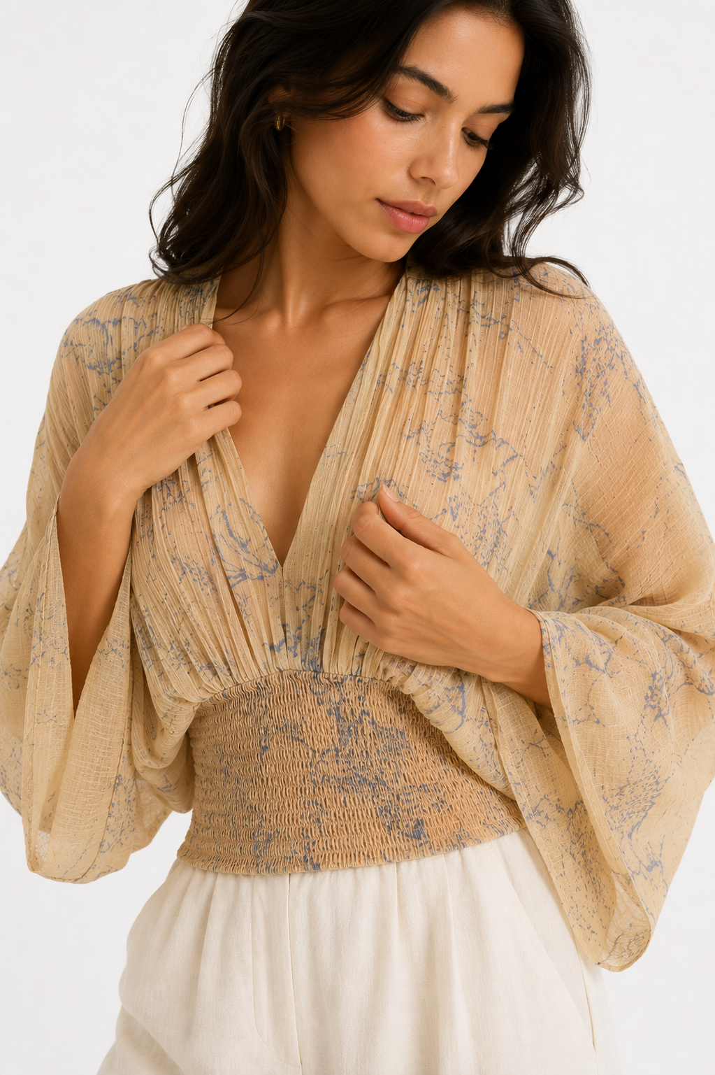 Women’s Oversized Blouse – Batwing Sleeves and V-Neck