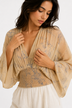 Women’s Oversized Blouse – Batwing Sleeves and V-Neck