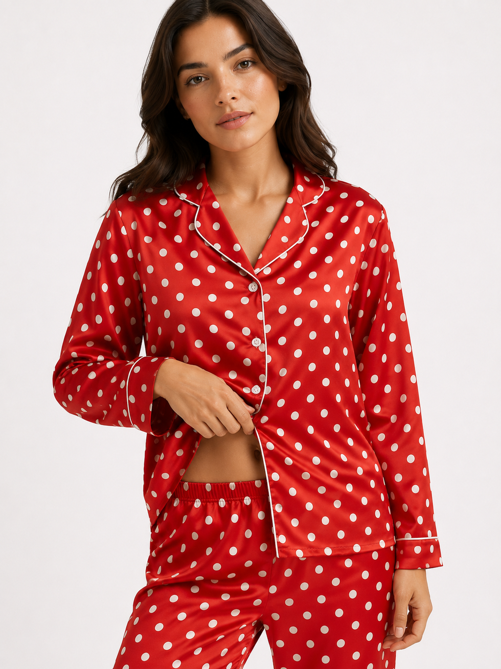 Women’s Printed Pyjama Set – Button-Through Long Sleeve Top & Wide-Leg Trousers