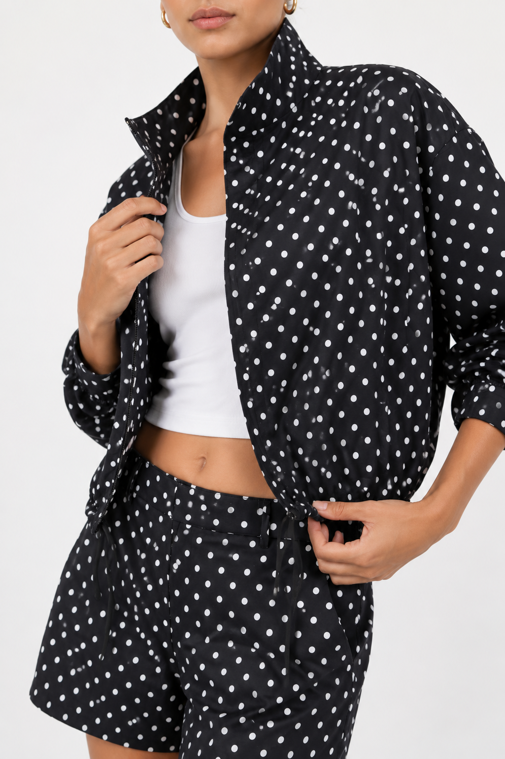 Printed Cropped High-Neck Jacket and Shorts Two-Piece Set