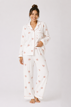Button-through pyjama set with long-sleeve shirt and straight-leg trousers