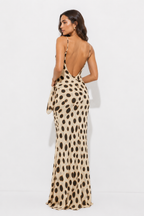 Polka Dot Cami Maxi Dress with Ruffle Trim and Asymmetric Drape