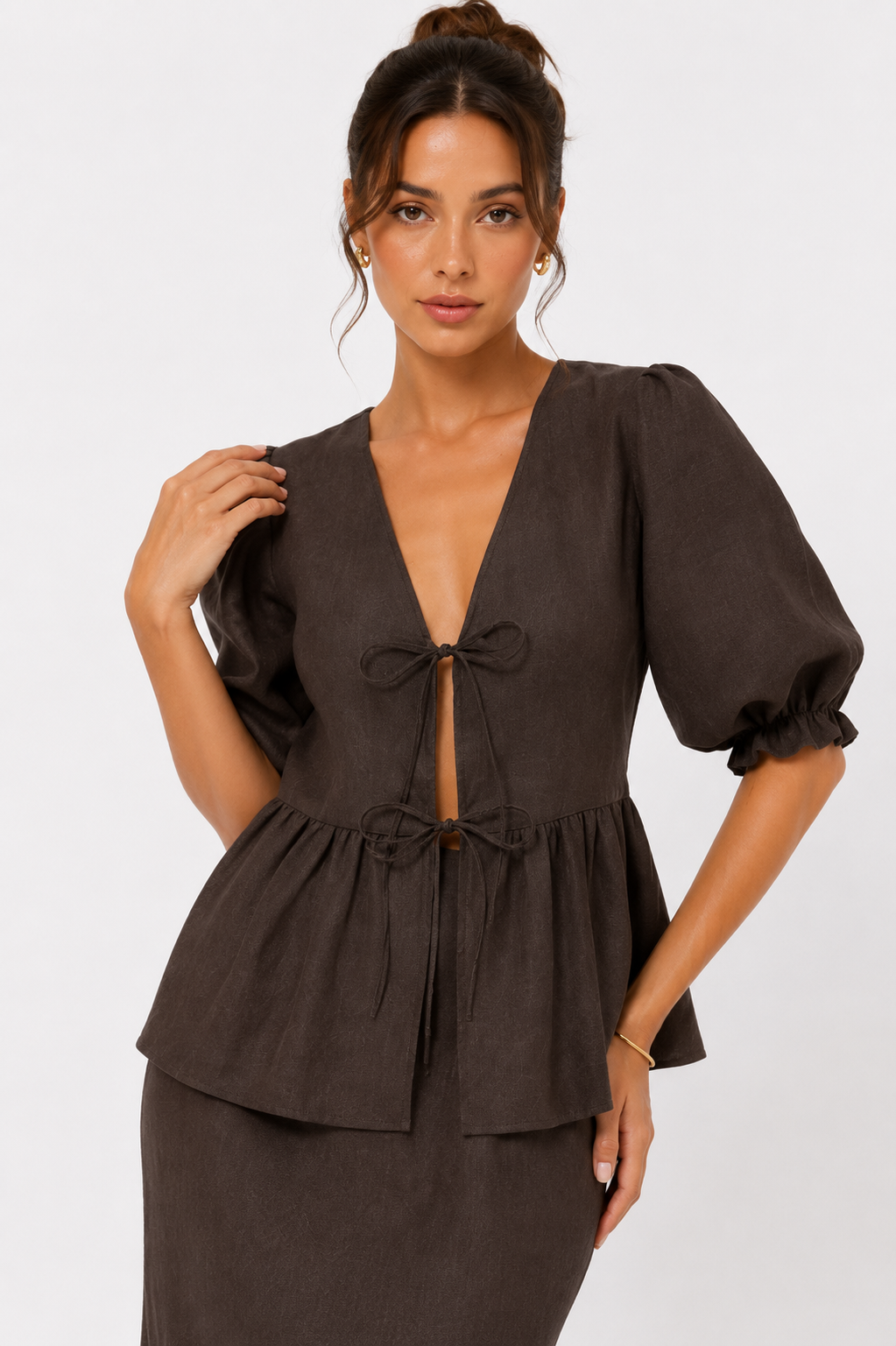 Ruffle Sleeve Blouse and Flowing Maxi Skirt Co-Ord Set