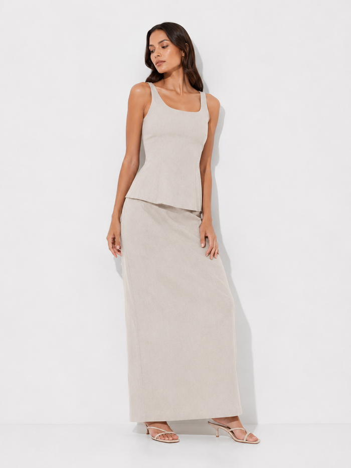 Sleeveless Peplum Top and Maxi Skirt Co-Ord Set