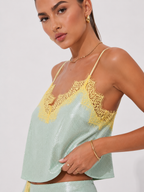 Lace-Trimmed Sequined Camisole Top and Mini Skirt Two-Piece Set