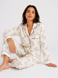 Women’s Pyjama Set – 100% Cotton Crêpe, Long Sleeve Cardigan Top & Trousers.