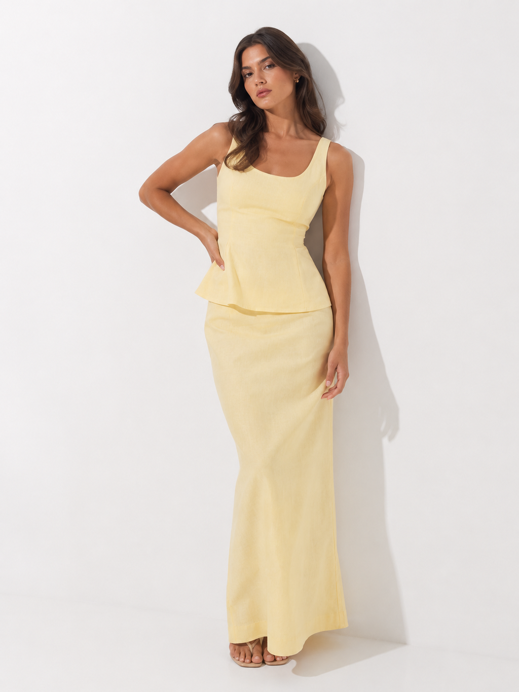 Sleeveless Peplum Top and Maxi Skirt Co-Ord Set
