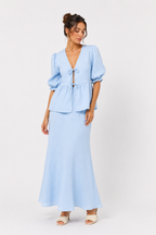 Ruffle Sleeve Blouse and Flowing Maxi Skirt Co-Ord Set