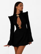 Long-sleeve mini dress with front cut-outs