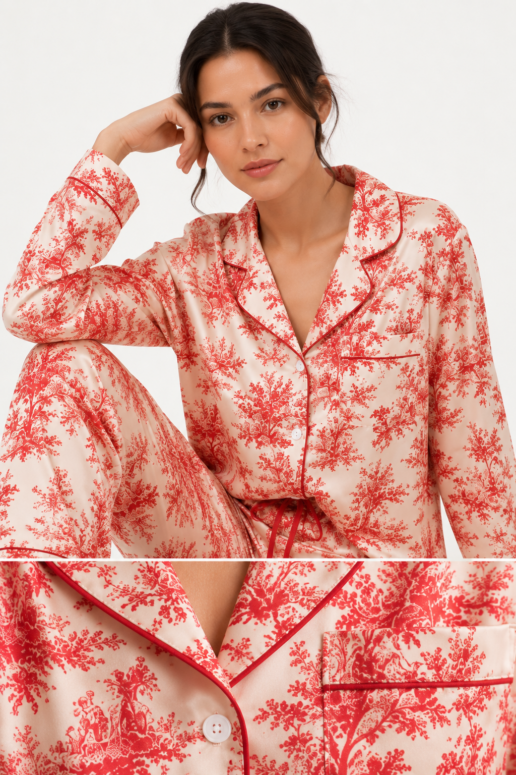 Long-sleeve button-through pyjama shirt