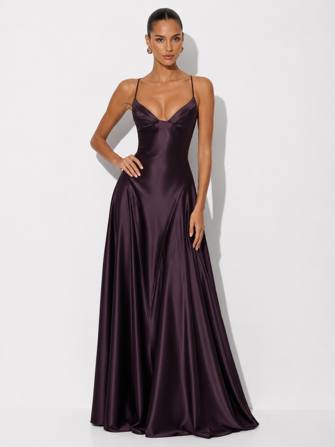 Solid Color Satin Bustier Women Maxi Dress Fashion Yellow Spaghetti Strap V Neck Waist-cinching Dresses 2026 New Party Vestidos