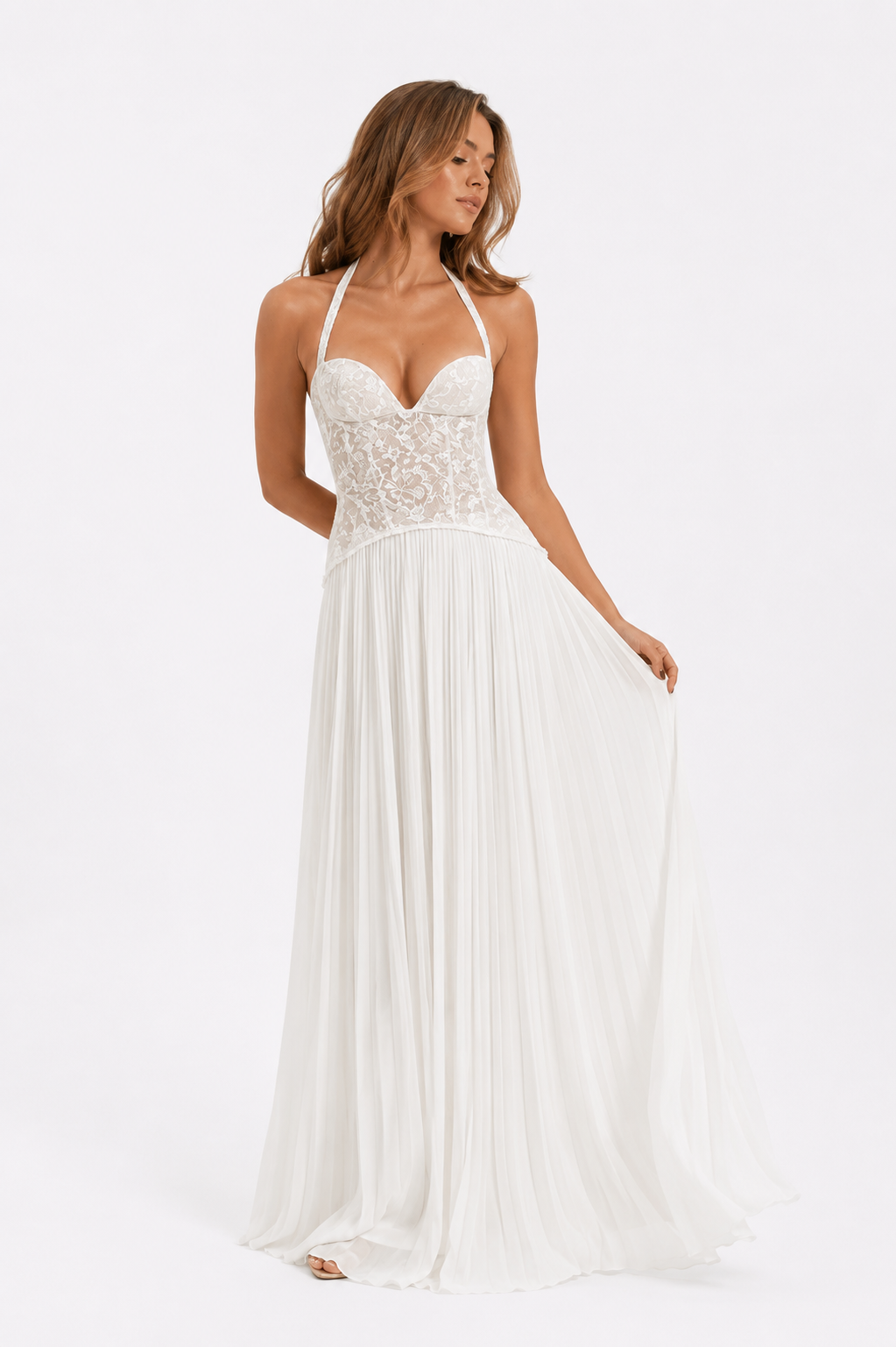 Elegant Women's Halter Long Dress Corset Maxi Pleated Dresses Summer Evening Party Wedding Guest Green Blue White Yellow Red New