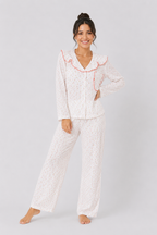 Button-through pyjama set with long-sleeve shirt and straight-leg trousers