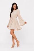 Pleated Mini Dress with Cape Sleeves
