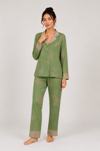 Printed satin-look pyjama set with piped trims
