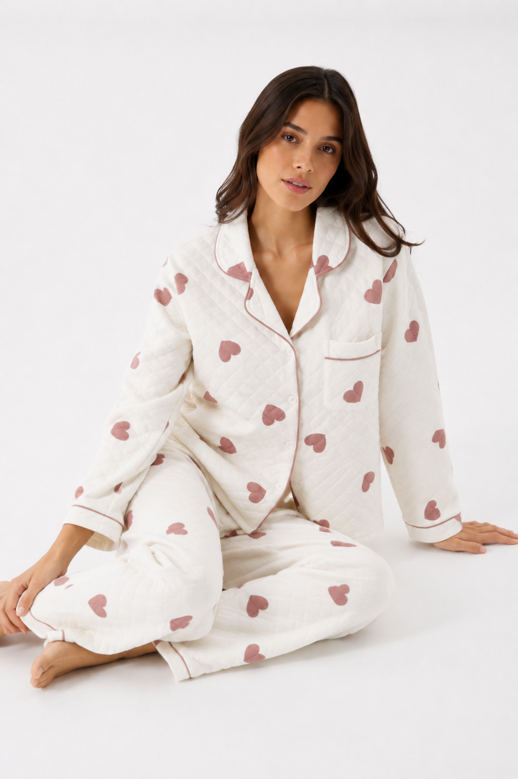 Women’s Cotton Pyjama Set – Long Sleeve Button-Through Top & Full-Length Trousers [PRODUTO PRECISA SER REFEITO]