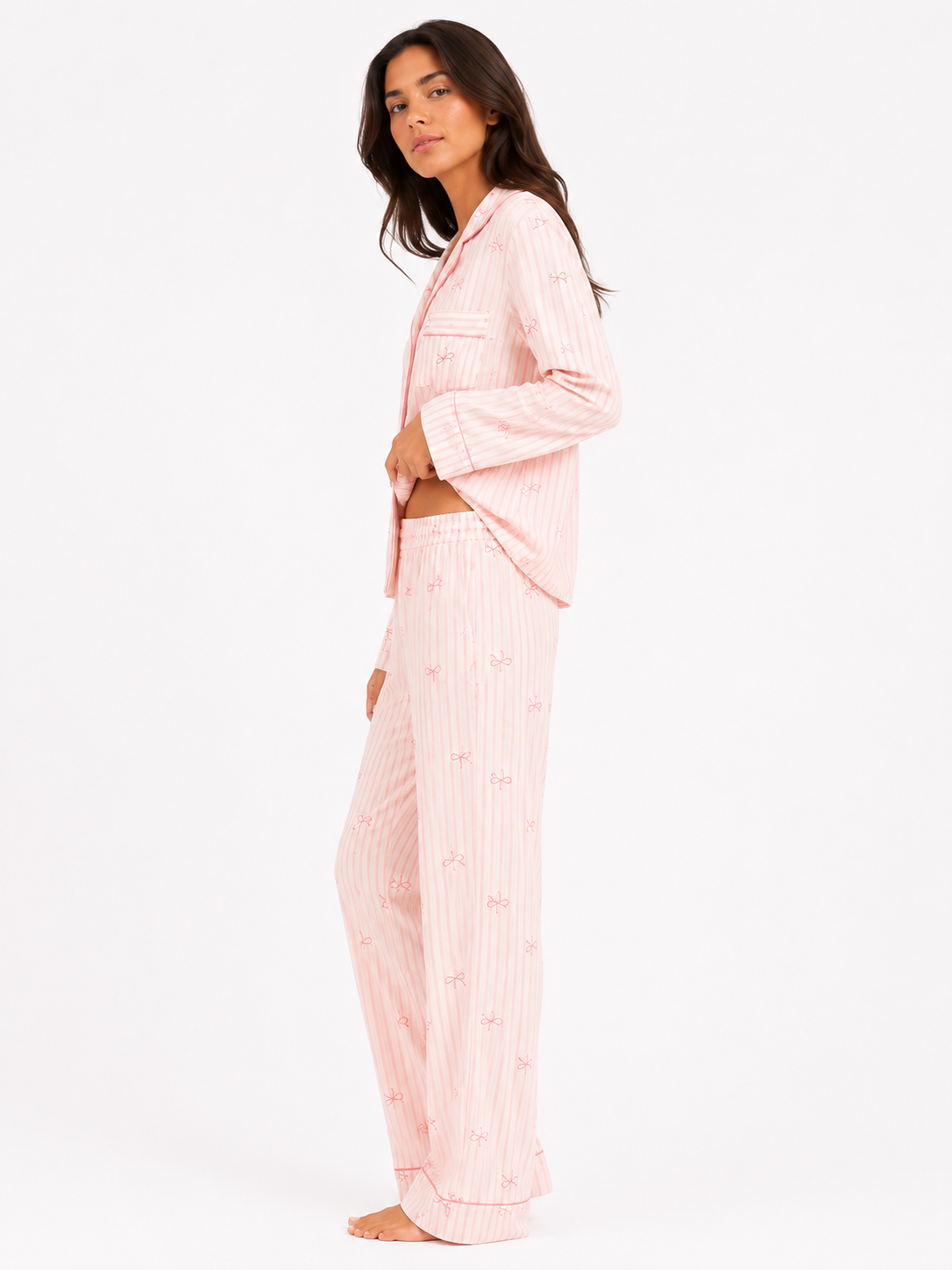 Women’s Button-Through Pyjama Set – Long Sleeve Shirt & Full-Length Trousers