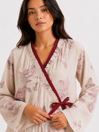 Women’s Wrap Pyjama Set – Kimono-Style Top & Full-Length Trousers