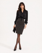 High-Waist Plaid Pencil Midi Skirt