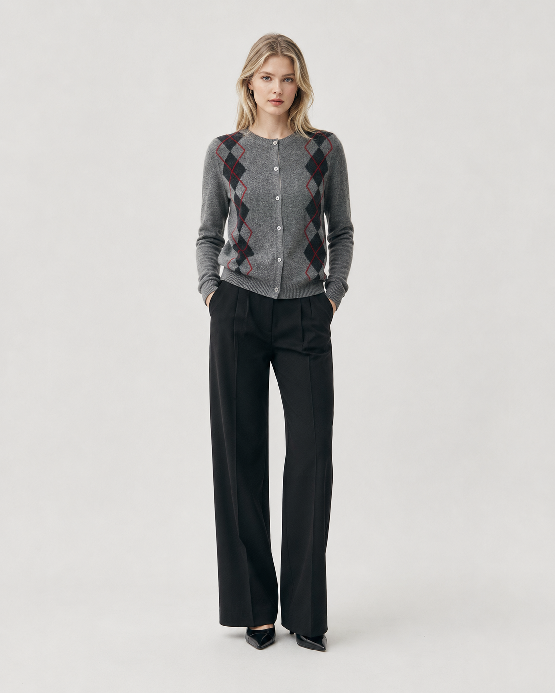 Argyle Crew-Neck Cardigan