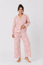 Button-through pyjama set with long-sleeve shirt and straight-leg trousers