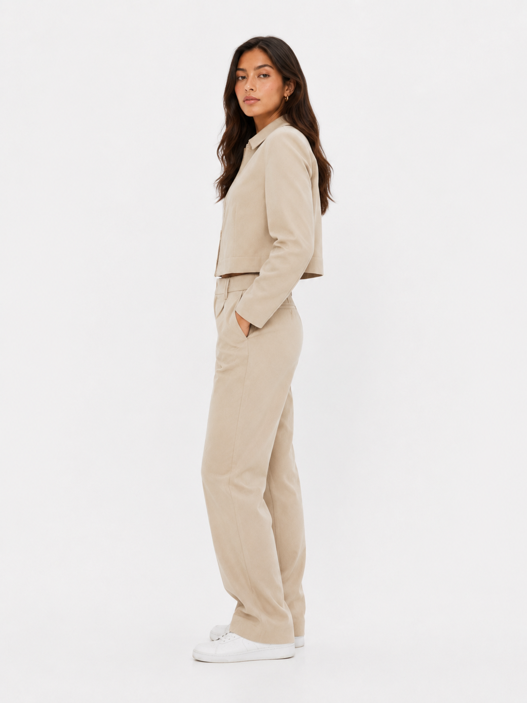 Buttoned Knit Cardigan and Tailored Trousers Co-Ord Set