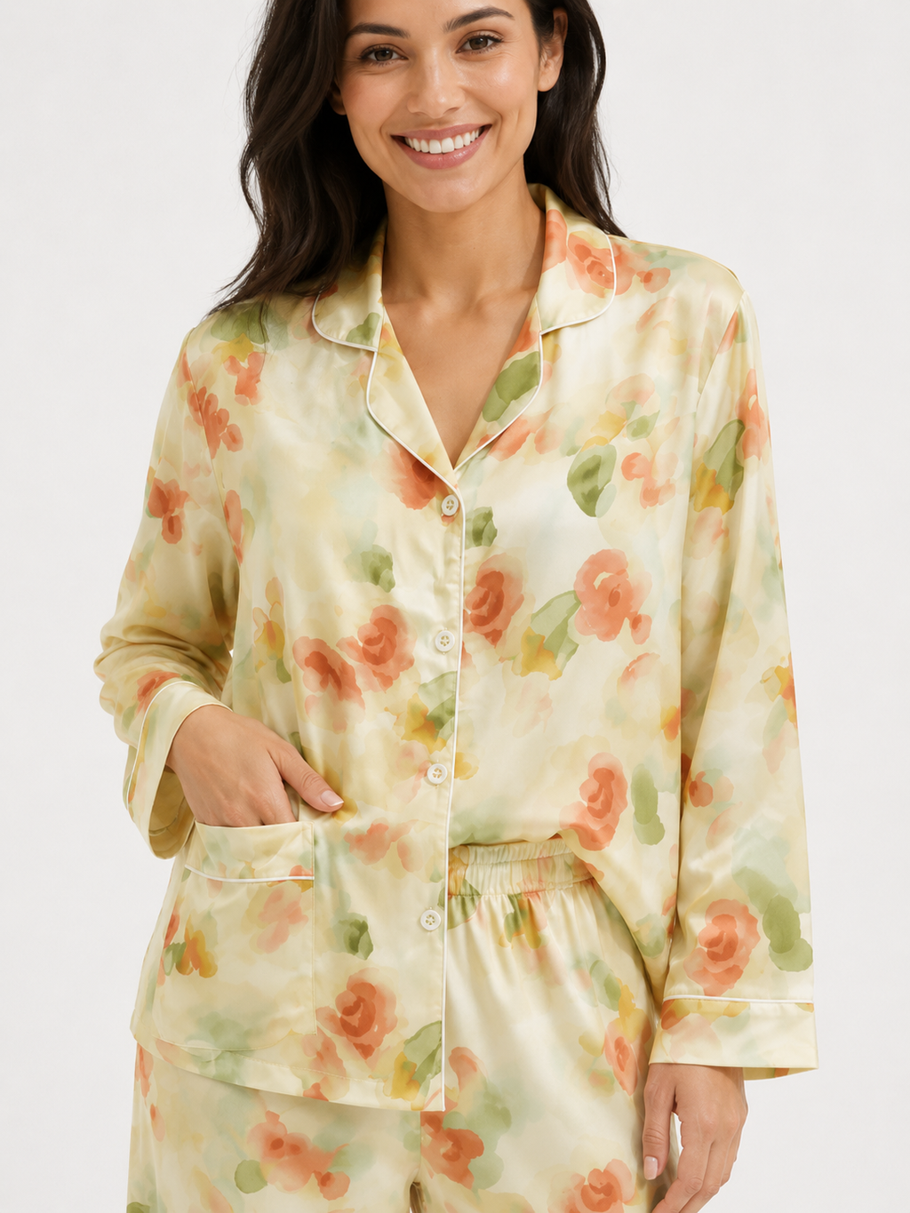 Women’s Pyjama Set – Button-Through Long Sleeve Shirt & Full-Length Trousers