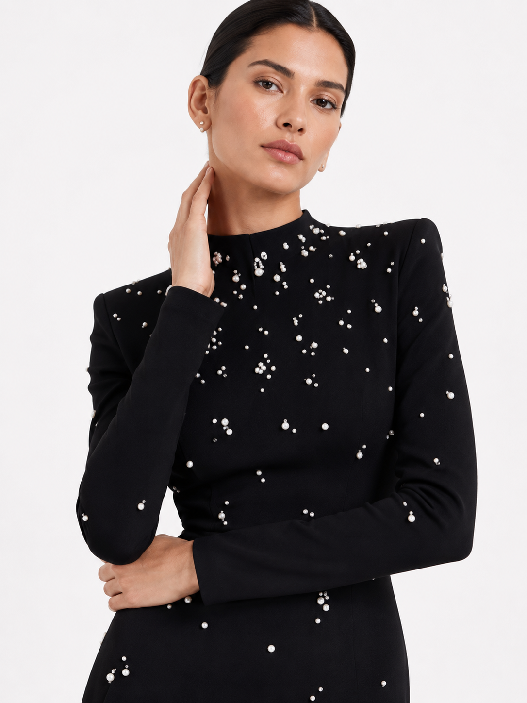 Maxi Dress Embellished High Neck