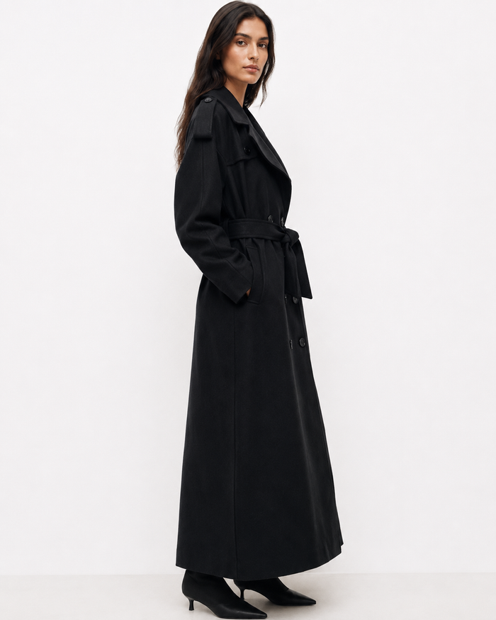 Belted Cape-Style Longline Coat