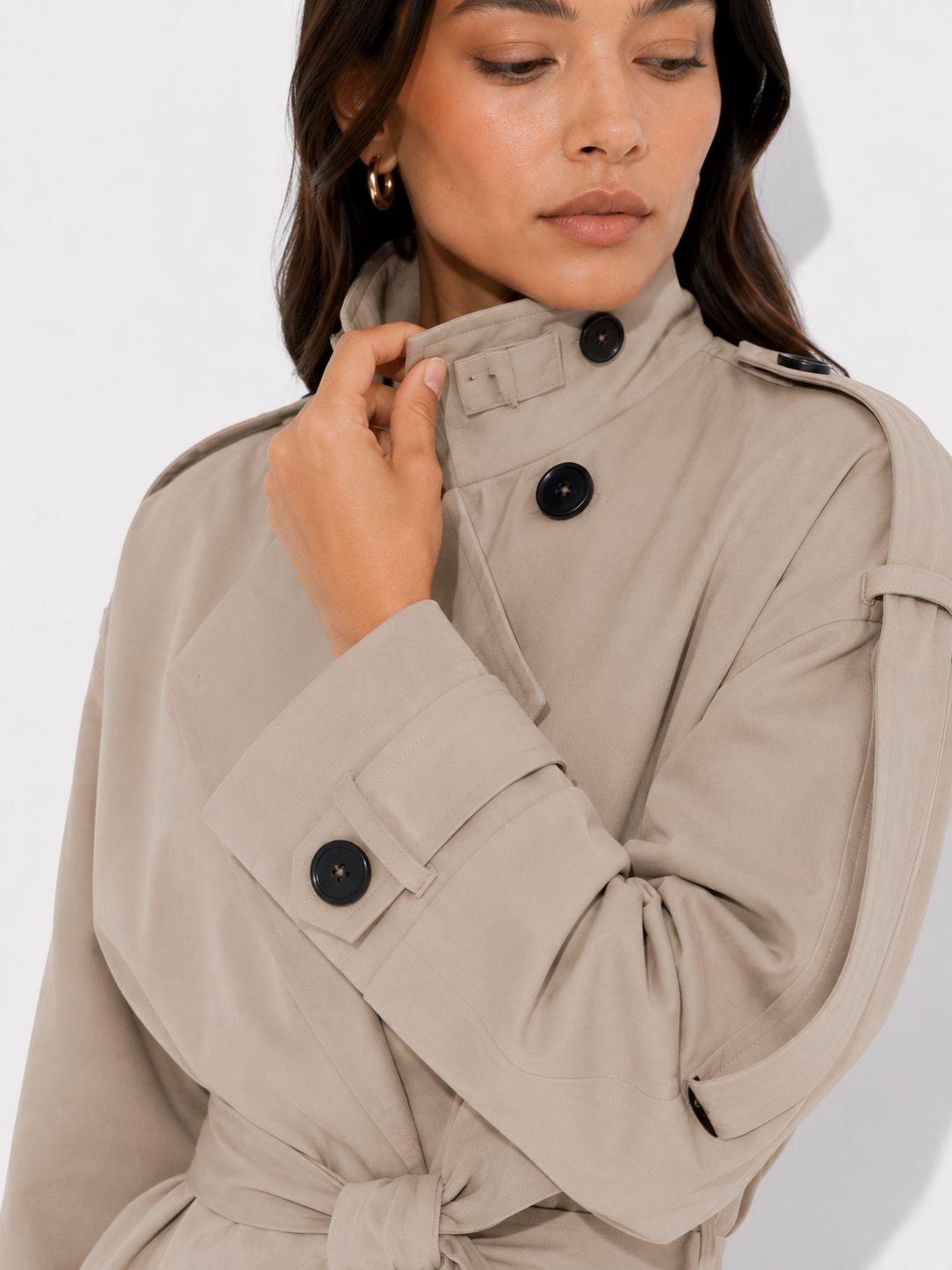 Tie Up Short Women 's Trench Coat Lapel Long Sleeve With Belt  Oversize Windbreaker Female 2026 Spring Autumn Woman Outerwears