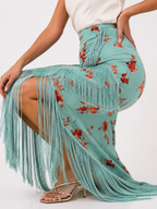 Vintage Printed Tassel Skirt Set Ruffle V Neck Sleeveless Backless Top Skirts Summer Women's Suit New Evening Elegant Outfit
