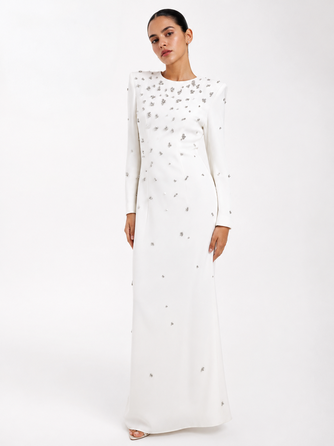 Maxi Dress Embellished High Neck