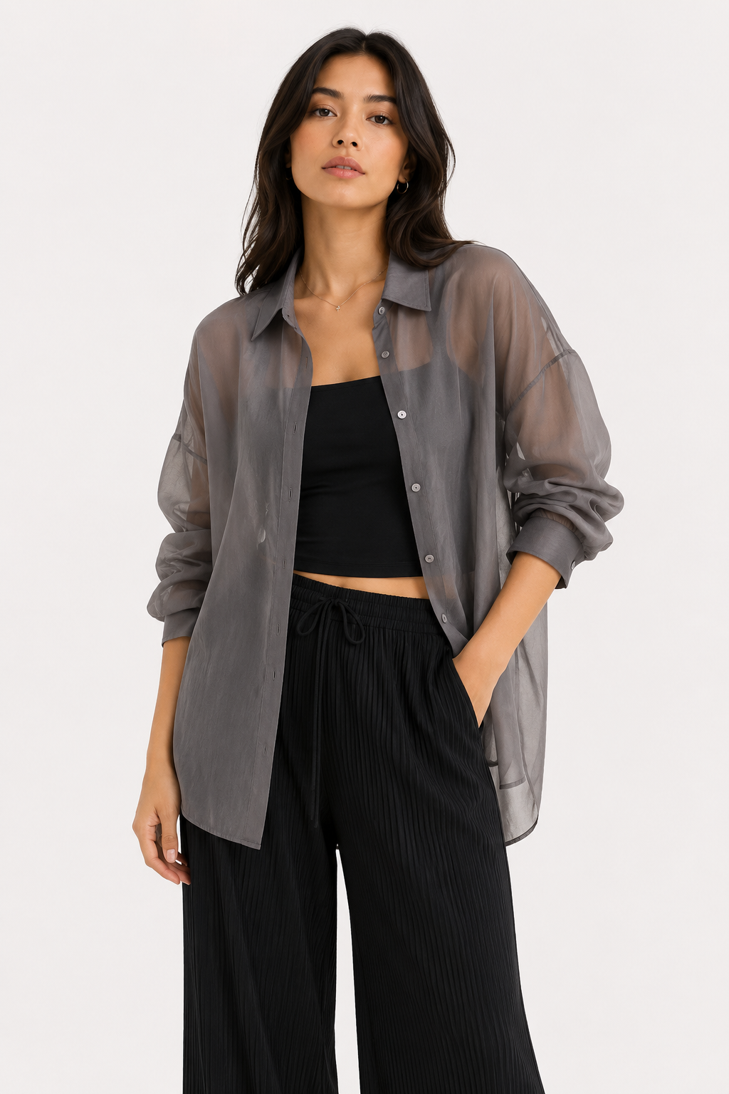 Sheer Organza Relaxed-Fit Shirt