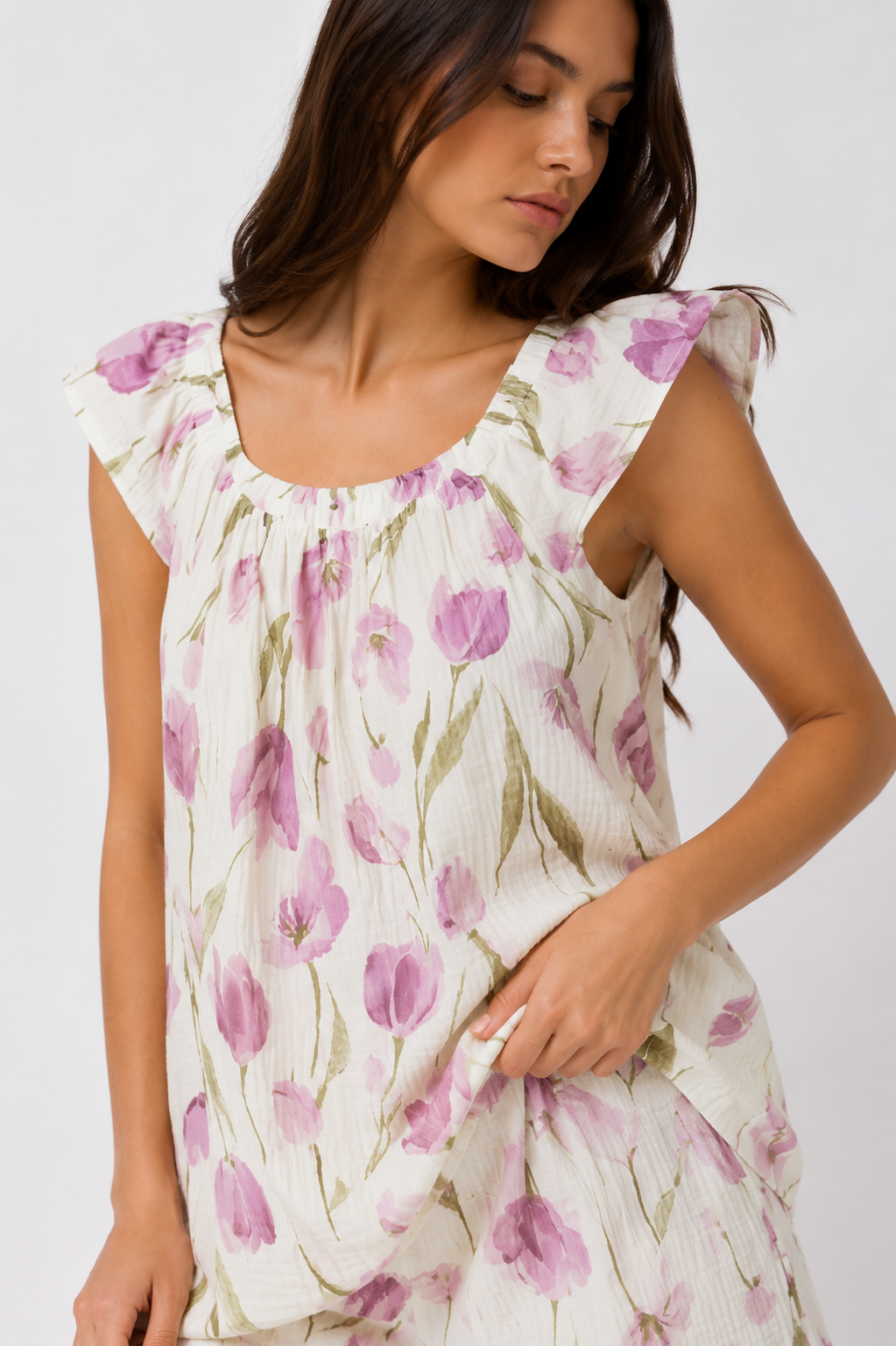 Women’s 2-Piece Set – Off-Shoulder Blouse with Straps & Elasticated Waist Skort