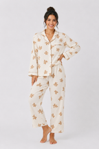Button-through pyjama set with long-sleeve shirt and straight-leg trousers
