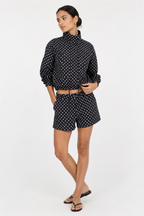 Printed Cropped High-Neck Jacket and Shorts Two-Piece Set
