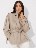 Tie Up Short Women 's Trench Coat Lapel Long Sleeve With Belt  Oversize Windbreaker Female 2026 Spring Autumn Woman Outerwears
