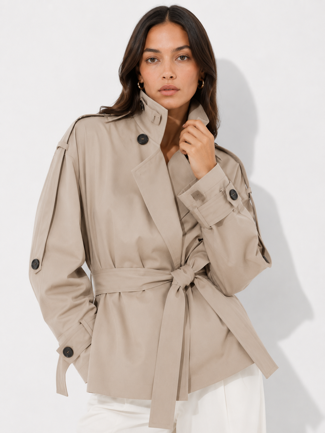 Tie Up Short Women 's Trench Coat Lapel Long Sleeve With Belt  Oversize Windbreaker Female 2026 Spring Autumn Woman Outerwears