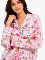Women’s Floral Pyjama Set – Button-Through Long Sleeve Shirt & Wide-Leg Trousers