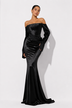 Off-the-shoulder satin-effect dress