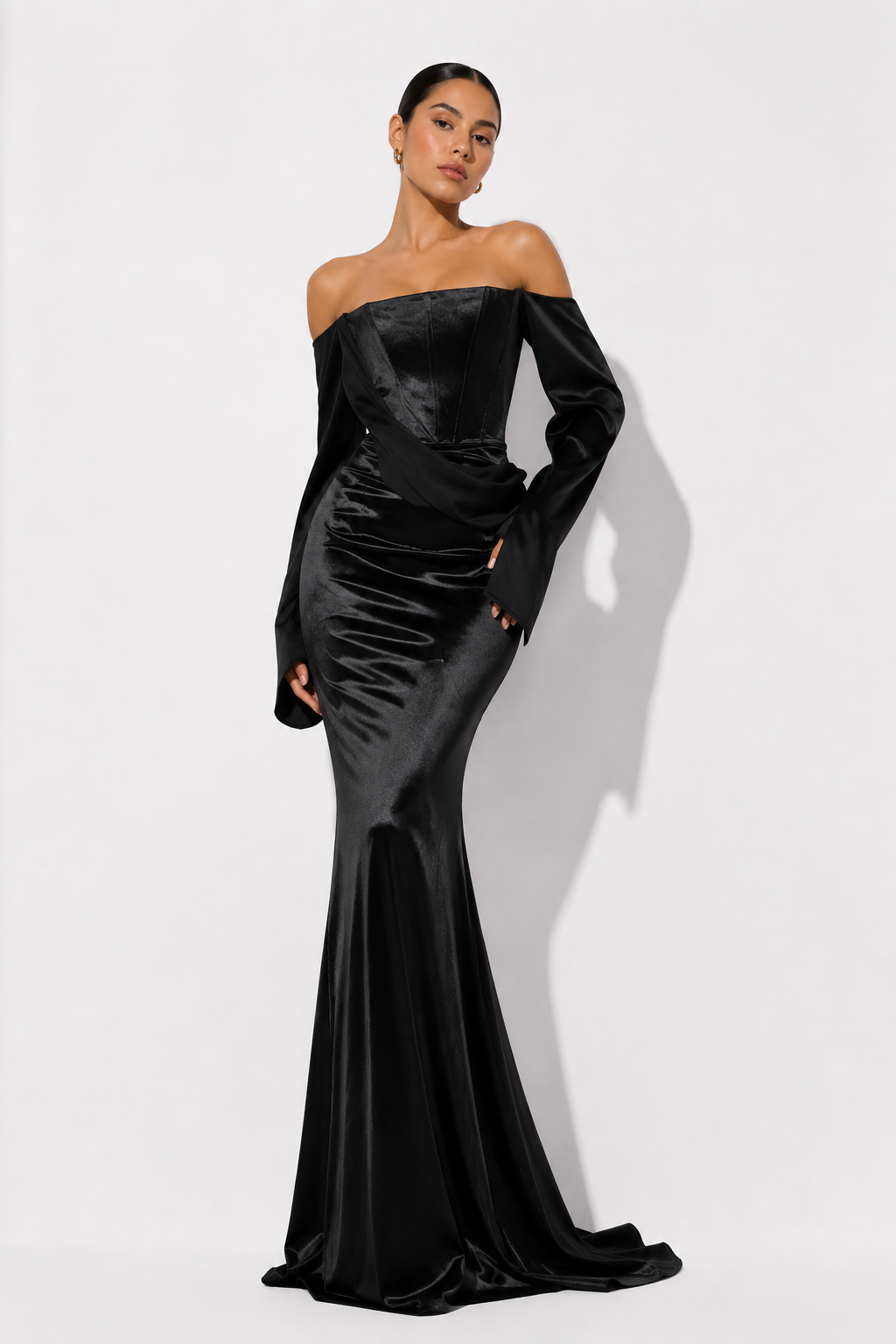 Off-the-shoulder satin-effect dress