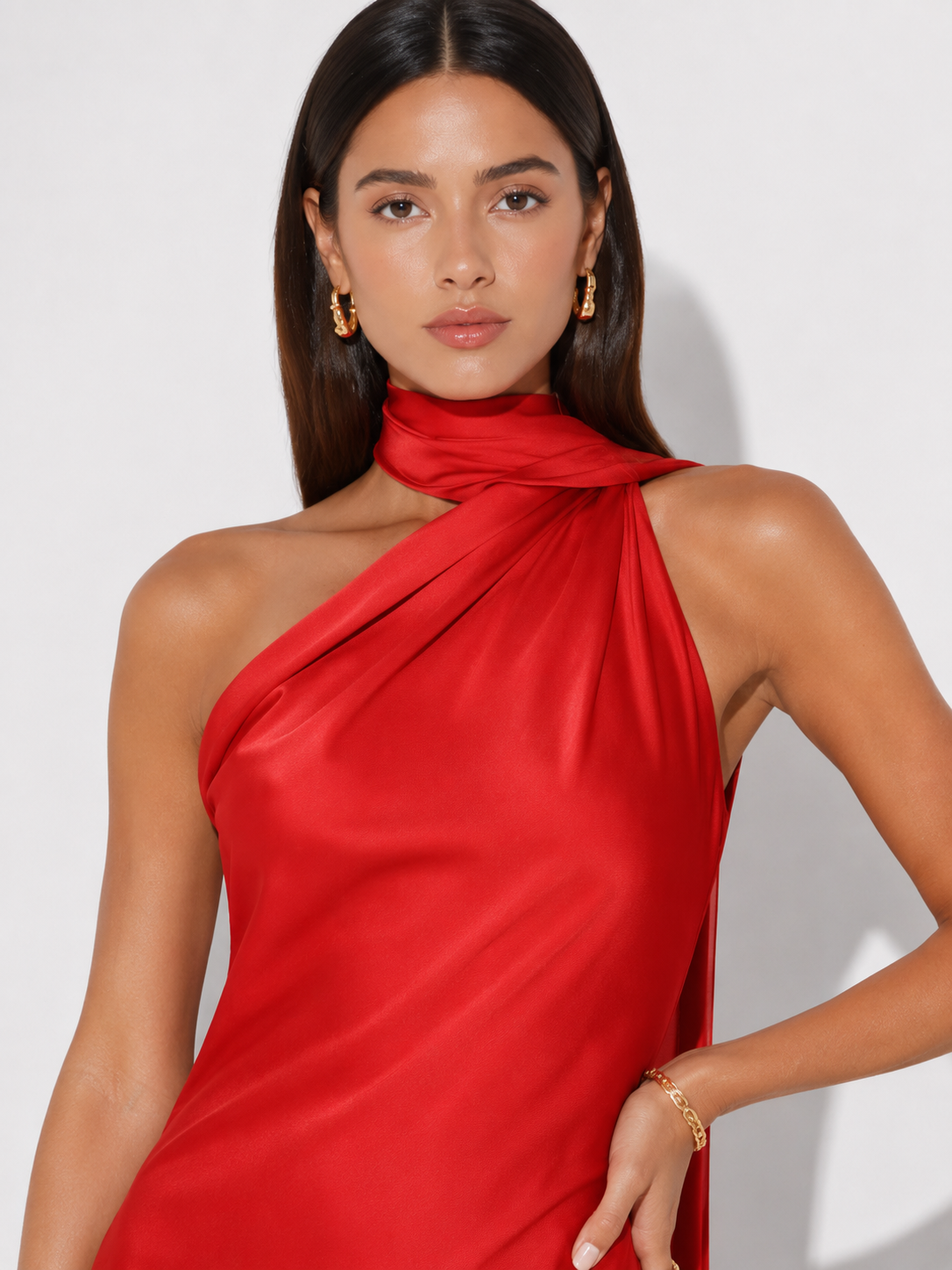 Draped halter dress with train