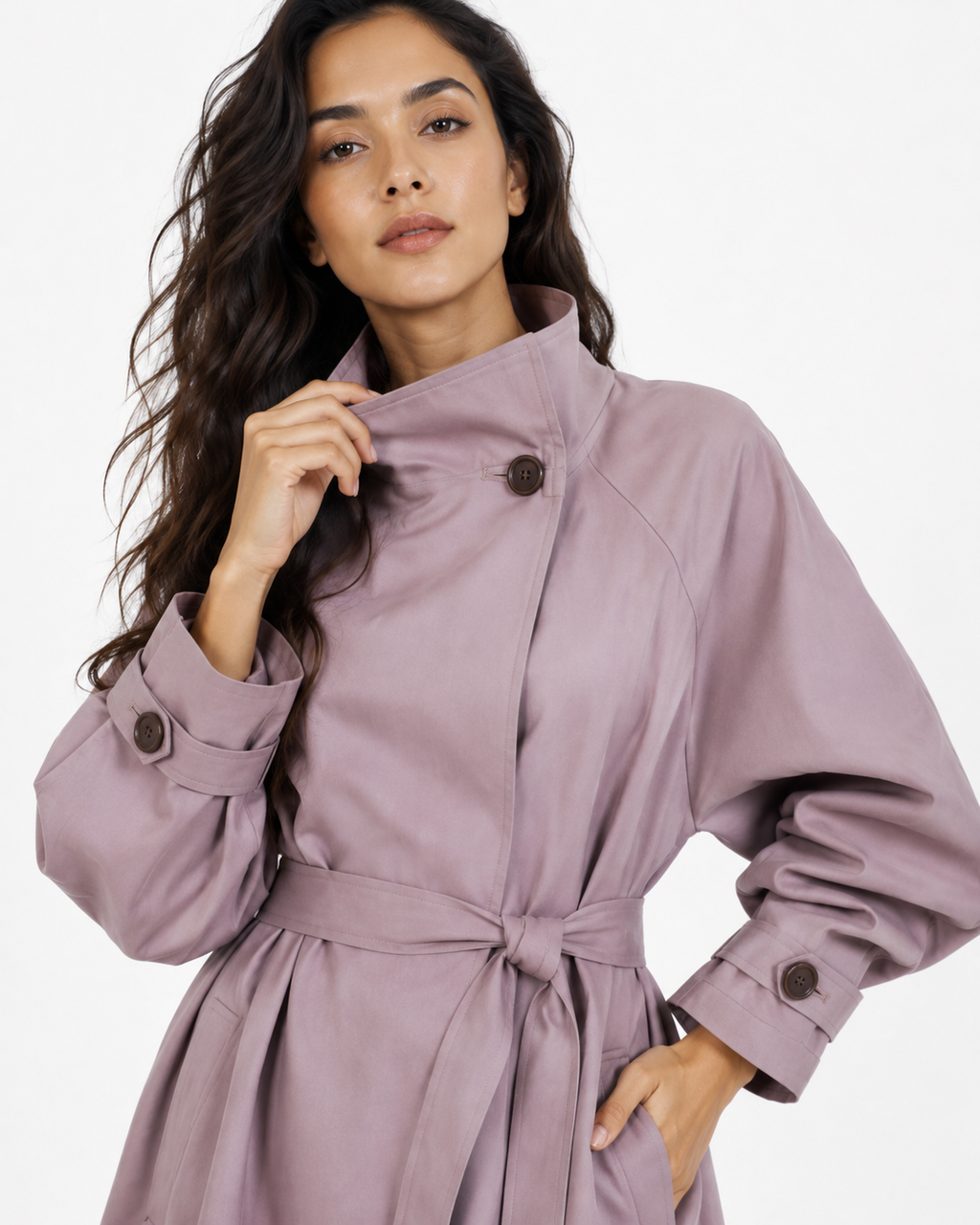 High-Collar Mid-Length Coat